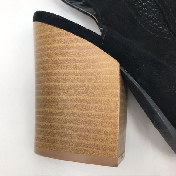 Qupid Perforated Black Faux Suede Open Toe Lace Up Cut Out Ankle Heels - Picture 14 of 15